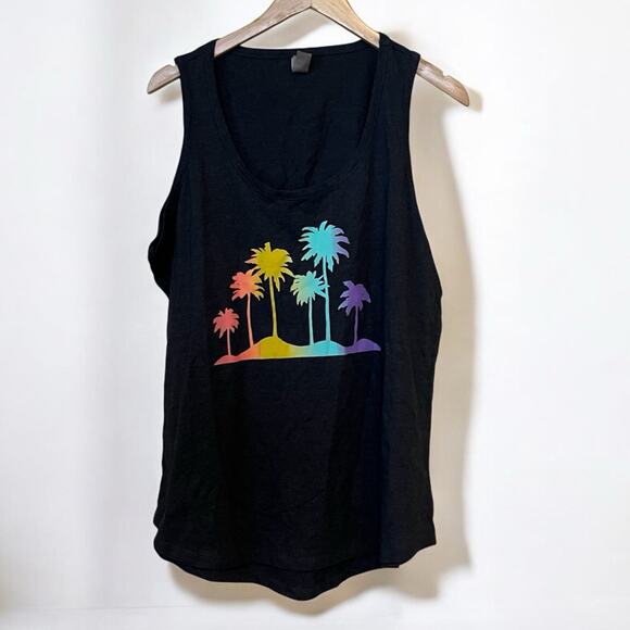 INSTANT MESSAGE Rainbow Palm Tree Scoop Neck Sleeveless Tank Top 1X Plus - Picture 1 of 5